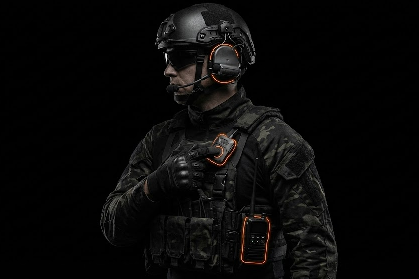 Cable-Free Headset PTT/Radio for Soldiers
